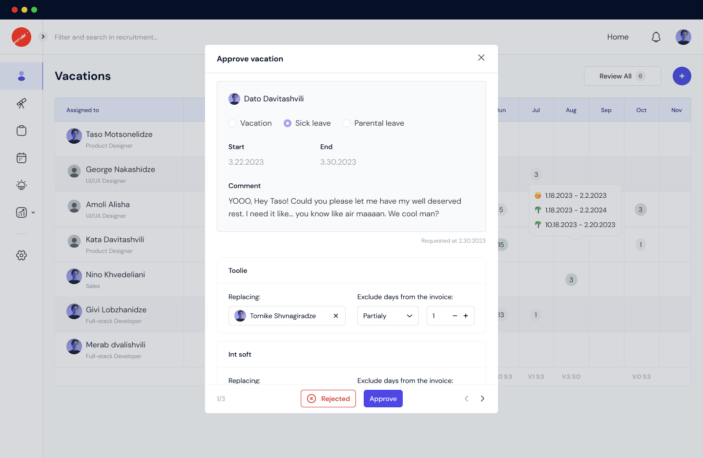 Efficiently manage billable employee time offs and impacted invoices